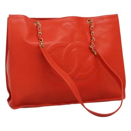 Borsa tote Chanel Caviar con catena arancione  Que