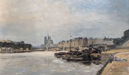 欧仁·加利安-拉卢（路易·杜皮，笔名，1854-1941）
《巴黎圣母院》
木板油画，右下角签名
高