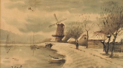 Louis APOL (1850-1936)
«Moulin enneigé»
Aquarelle 