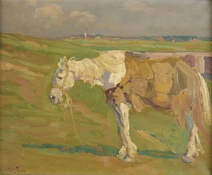 路易·哈茨（1869-1935）
《白马》
布面油画，左下角签名并标注年份“98”
高：33 厘米；