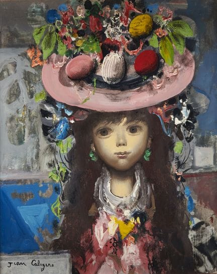 让·卡洛杰罗（1922-2001）
《戴粉色帽子的少女》
布面油画，左下角有签名
高：28 厘米；宽
