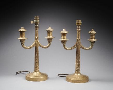 Compagnie des Wagons lits 
Paire de lampes en bron