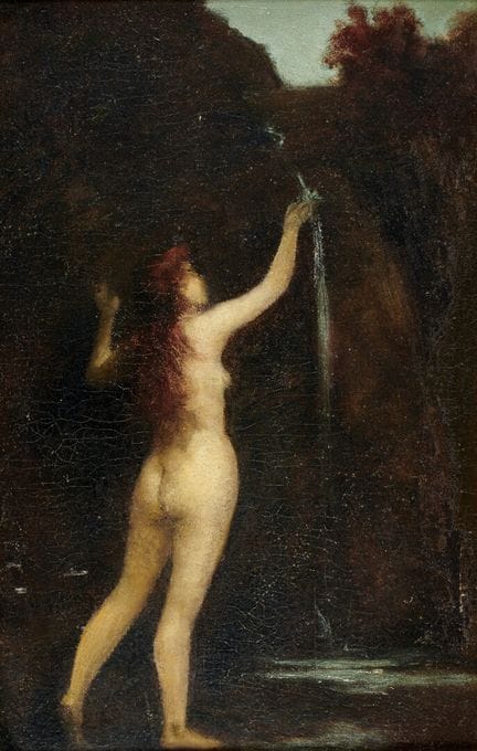 据让-雅克·亨纳（1829-1905）所述
《瀑布边的红发女子》
木板油画。
高：34 厘米；宽：2