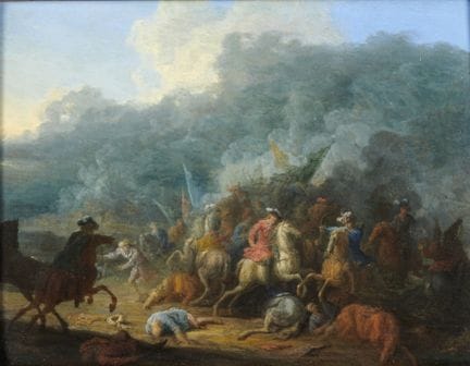 17世纪画派，归因于范·布雷达尔
《战斗场景》
木板油画
高：25 厘米；宽：49 厘米