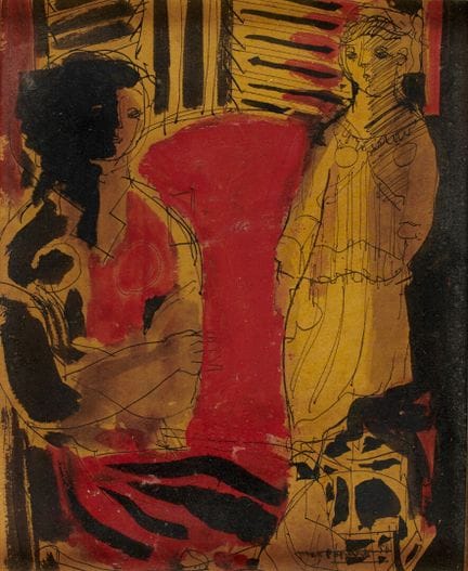 马克斯·帕帕特（1911-1994）
《室内女子》
油画与中国墨水绘于纸上，纸张粘贴于硬纸板，右下角