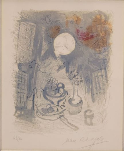 Marc CHAGALL (1887 - 1985). "Nature morte bleu". 1