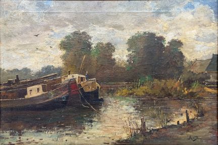 MONOGRAMMISTE A.V.D. (XX). Paysage fluvial avec ba