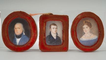 UNSIGNED (XIX). 3 miniature Biedermeier portraits.