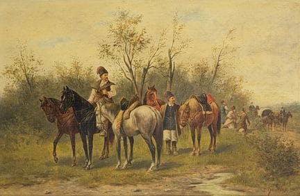 Jozef DEMSKI (1888 - 1949). Cosaques avec chevaux.
