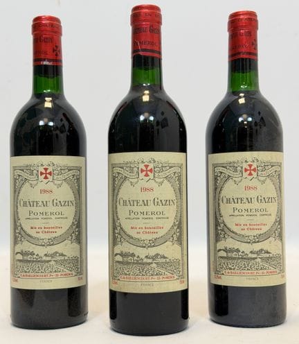 3 bouteilles de vin rouge. 1988. Château Gazin Pom