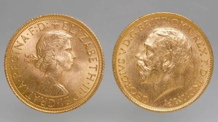 2 monete d'oro. Sovereign. Oro giallo 916. Peso to
