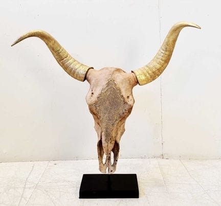 FAUX CRÂNE DE TAUREAU AVEC CORNES DORÉES
74 cm de 