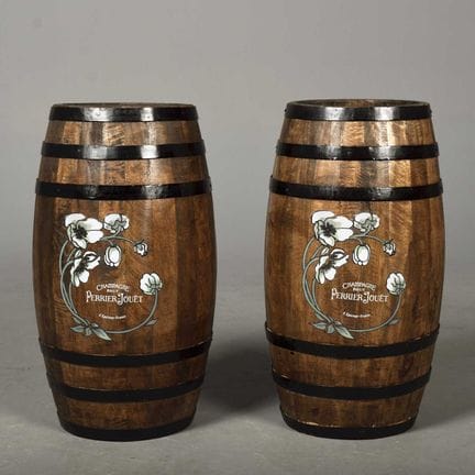 BARREL FORM STICK STANDS, A PAIR
61cm H each appro
