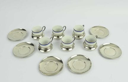 SET DA CAFFÈ ITALIANO IN PELTRO E CERAMICA "LAVORA