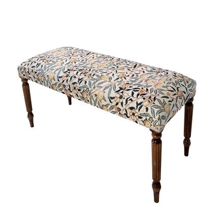 STOOL WITH FRUIT PATTERN UPHOLSTERY ON REEDED SUPP