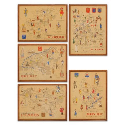 ENSEMBLE DE CINQ CARTES FRANÇAISES ILLUSTRÉES (5) 