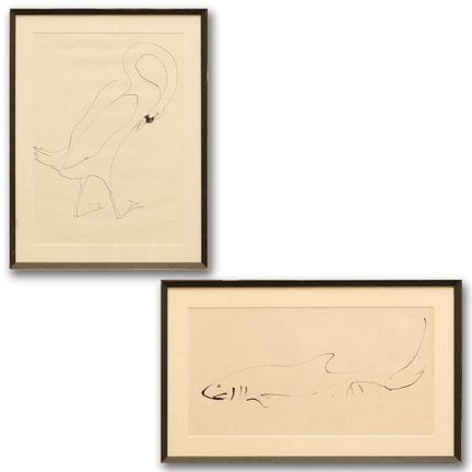 斯文·保罗·柏林（英国，1911-1999）《天鹅与鲨鱼》（2）
纸本墨笔画，最大尺寸50厘米×66