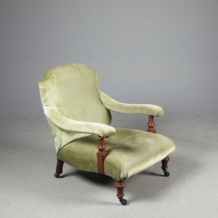 VICTORIAN WALNUT ARMCHAIR 
green velvet on modern 