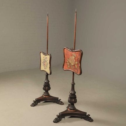 PAIR OF WILLIAM IV ROSEWOOD POLE SCREENS (2) 
one 