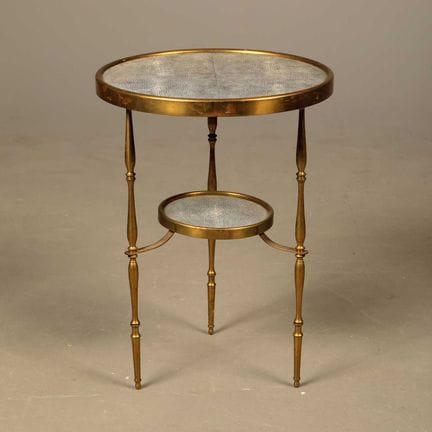VAUGHAN CAPRI SIDE TABLE 
brass and faux shagreen,