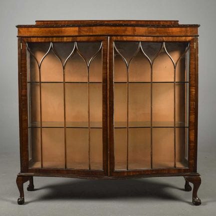 EARLY 20TH CENTURY WALNUT DISPLAY CABINET 
two ser