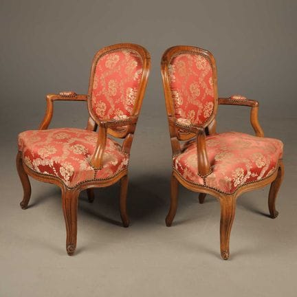 PAIR OF 19TH CENTURY FRENCH WALNUT FAUTEUILS (2) 
