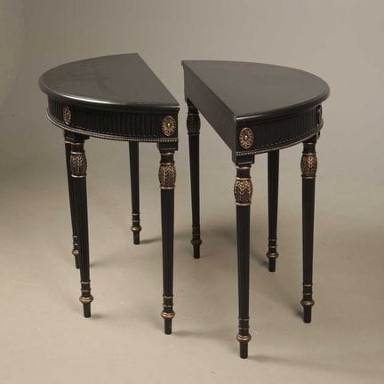 PAIR OF DEMI LUNE CONSOLE TABLES NEO-CLASSICAL STY