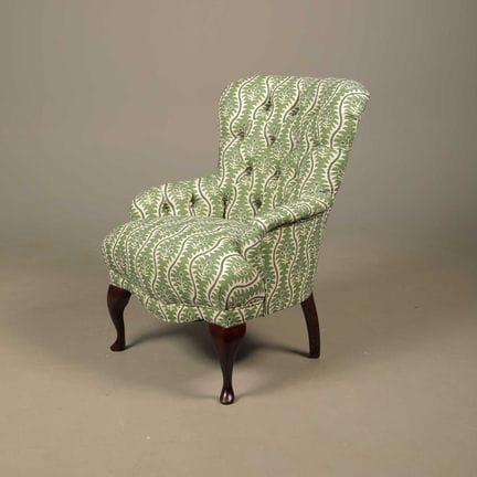 ARMCHAIR 
in sage green fabric, 90cm H x 67cm W x 