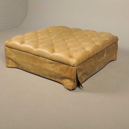 FOOTSTOOL IN DEEP BUTTONED OLIVE GREEN LEATHER UPH