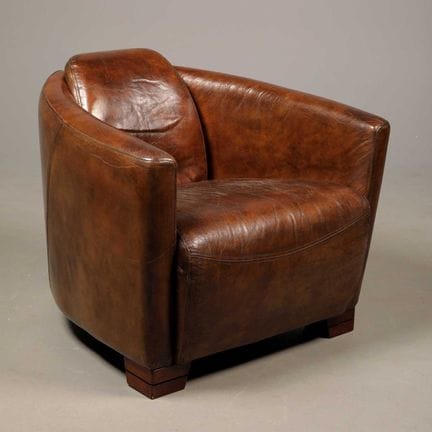 TIMOTHY OULTON STYLE BROWN LEATHER ARMCHAIR. 
76cm
