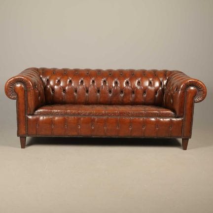 BUTTONED TAN LEATHER CHESTERFIELD SOFA 
78cm H x 2