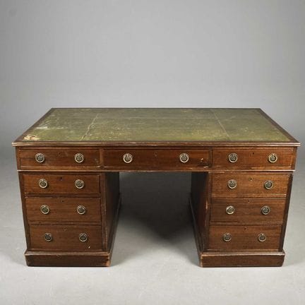 VICTORIAN MAHOGANY PARTNER'S DESK 
green leather t