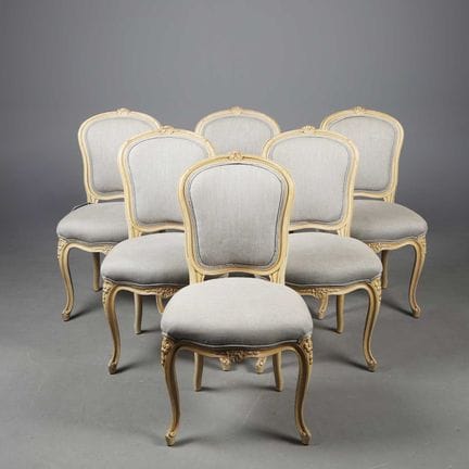 DINING CHAIRS, A SET OF SIX 
French style, with pa