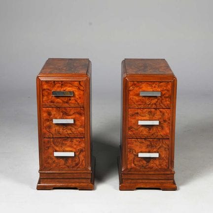 PAIR OF ART DECO BEDSIDE CHESTS (2) 
burr walnut a