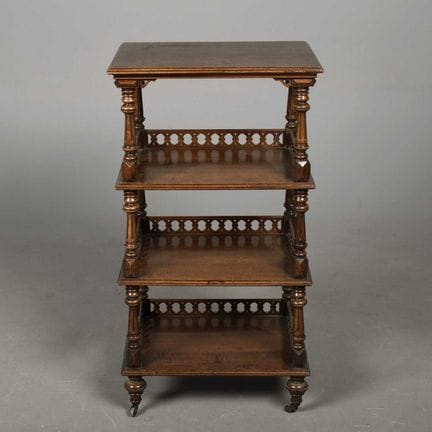 A 19TH CENTURY FRENCH GOTHIC WHATNOT 
with open sh