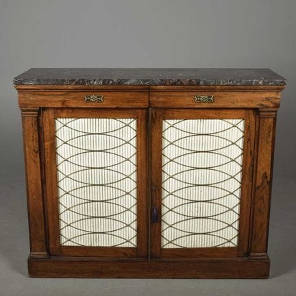 REGENCY ROSEWOOD SIDE CABINET 
grey marble top abo