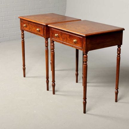 PAIR OF GEORGIAN STYLE BURR WALNUT SIDE TABLES (2)