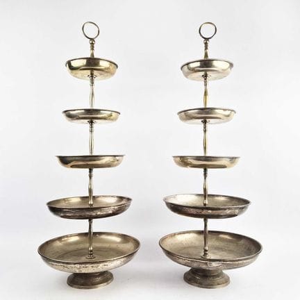 CAKE STANDS (2) 
a pair, silvered metal, 80cm H.

