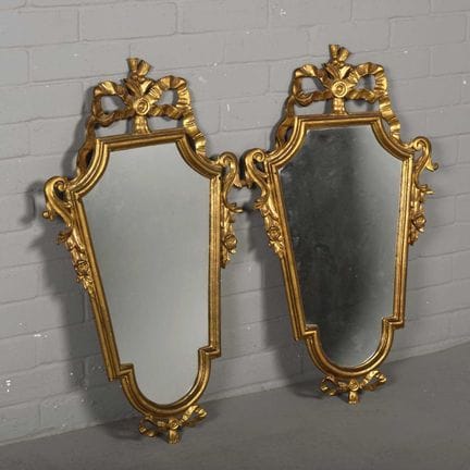 PAIR OF WALL MIRRORS WITH GILT FRAMES AND RIBBON C
