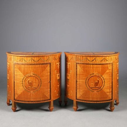 PAIR OF SHERATON STYLE SATINWOOD AND MARQUETRY INL