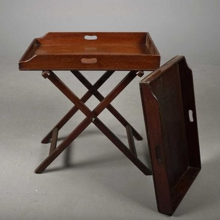 VICTORIAN MAHOGANY BUTLER'S TRAY ON STAND AND A SI