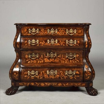 18TH CENTURY DUTCH BOMBE CHEST 
walnut and floral 