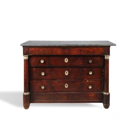 FRENCH EMPIRE MAHOGANY COMMODE 
brass mounted with