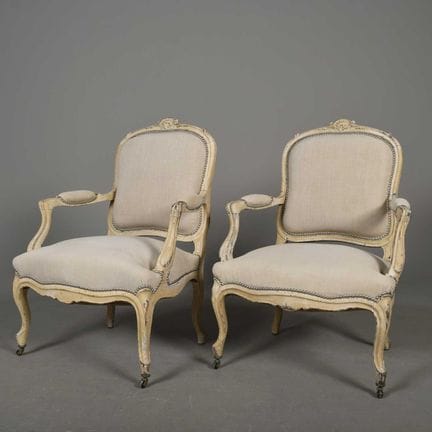FAUTEUILS, A PAIR (2) 
each with carved distressed