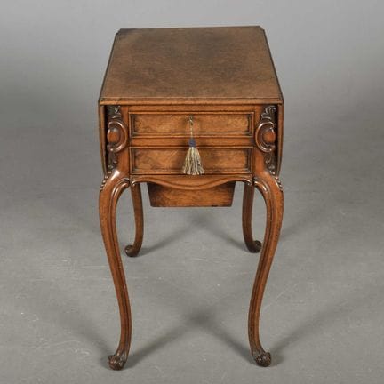 MID VICTORIAN WALNUT AND BURR WALNUT WORK TABLE 
C