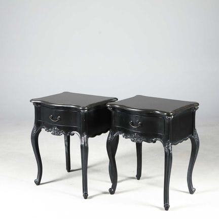 PAIR OF LOUIS XV STYLE BEDSIDE TABLES 
ebonised, e