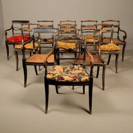 SET OF EIGHT IRISH REGENCY PAINTED DINING CHAIRS A