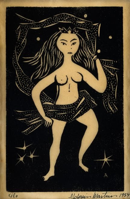 Aldemir Martins, «Mujer desnuda», xilografía, 32 x