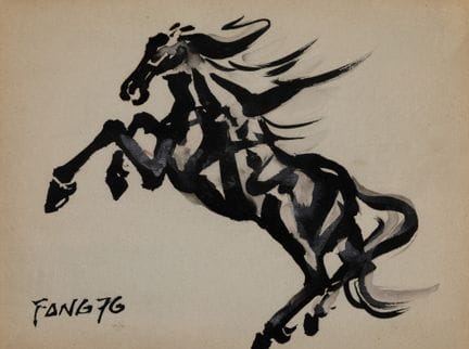 Chen Kong Fang, «Caballos», tinta china sobre pape