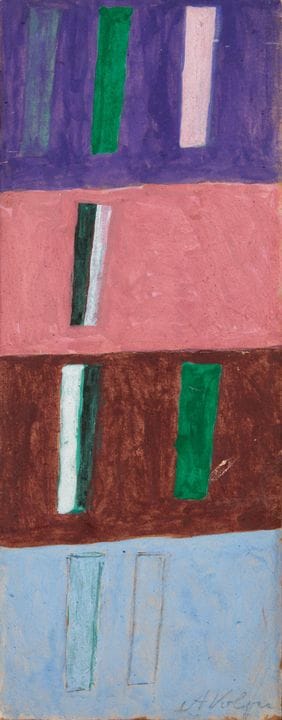 Alfredo Volpi Facade tearing on card 29 x 8 cm sig
